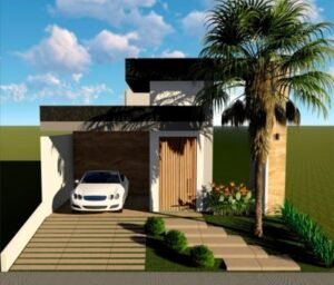 Fachada / Residência térrea com pé direito elevado.